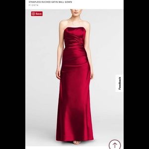 Dark Red Satin Davids Bridal Strapless Ruched Ball Gown